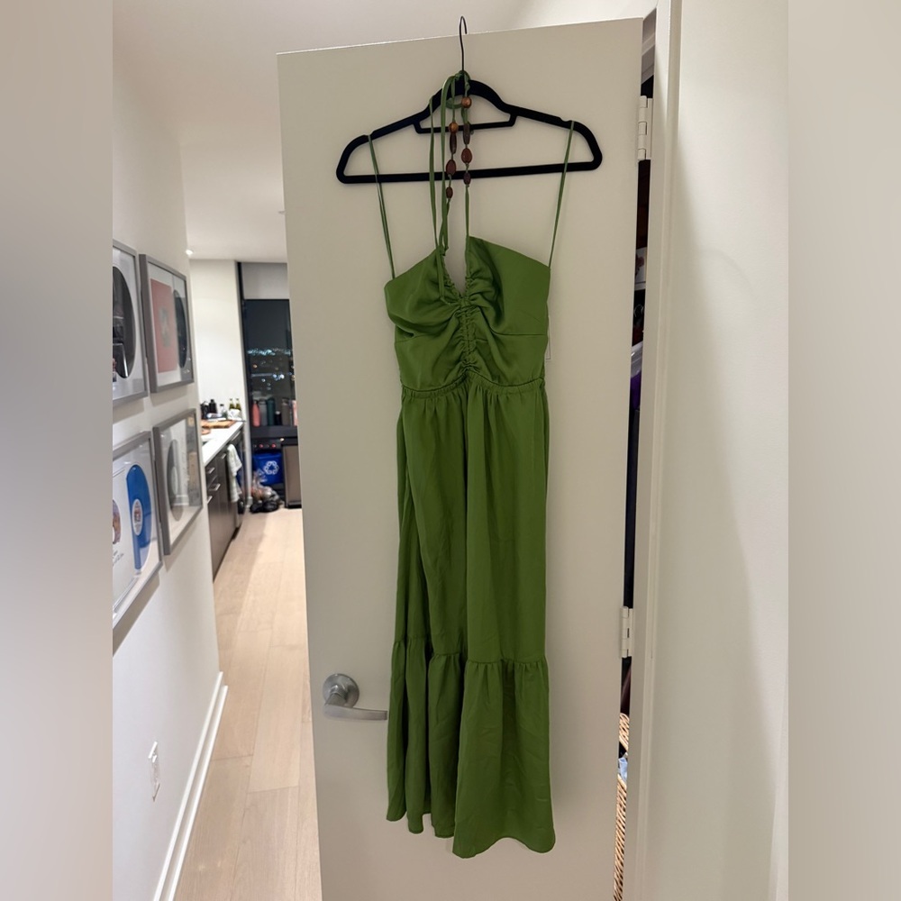 NWT 1. State Women's Green Beaded Cutout Self-Tie Halter A-Line Dress Size 2 - Picture 4 of 5